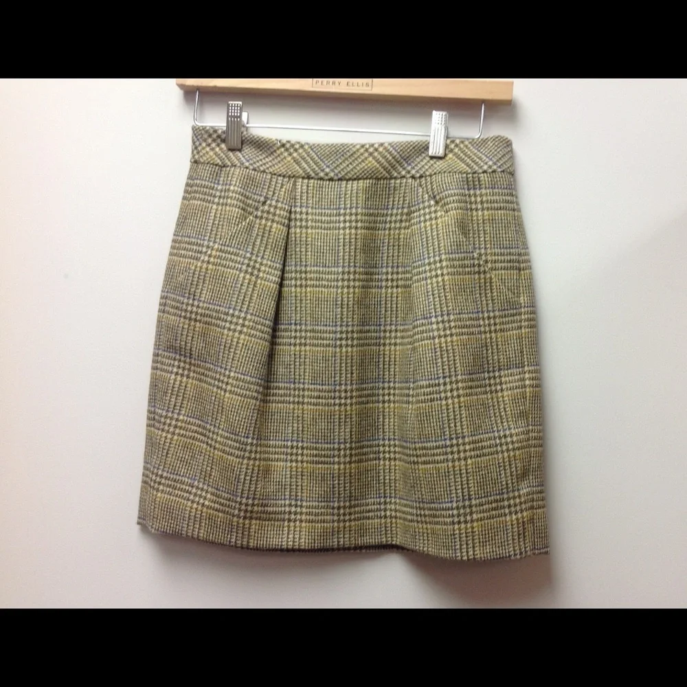 J. Crew Brown Plaid Skirt Blue Tartan Wool